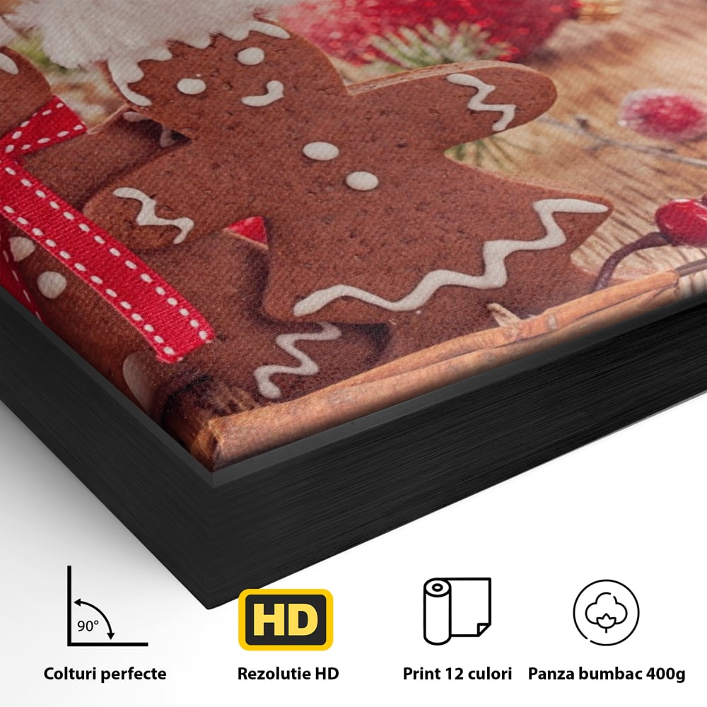 Tablou Canvas Premium LuxCanva® A1250, Gingerbread Couple, Decorativ, Living, Turta Dulce, Cuplu, Globuri, Acadele, Scortisoara, Dormitor, Culori Vibrante