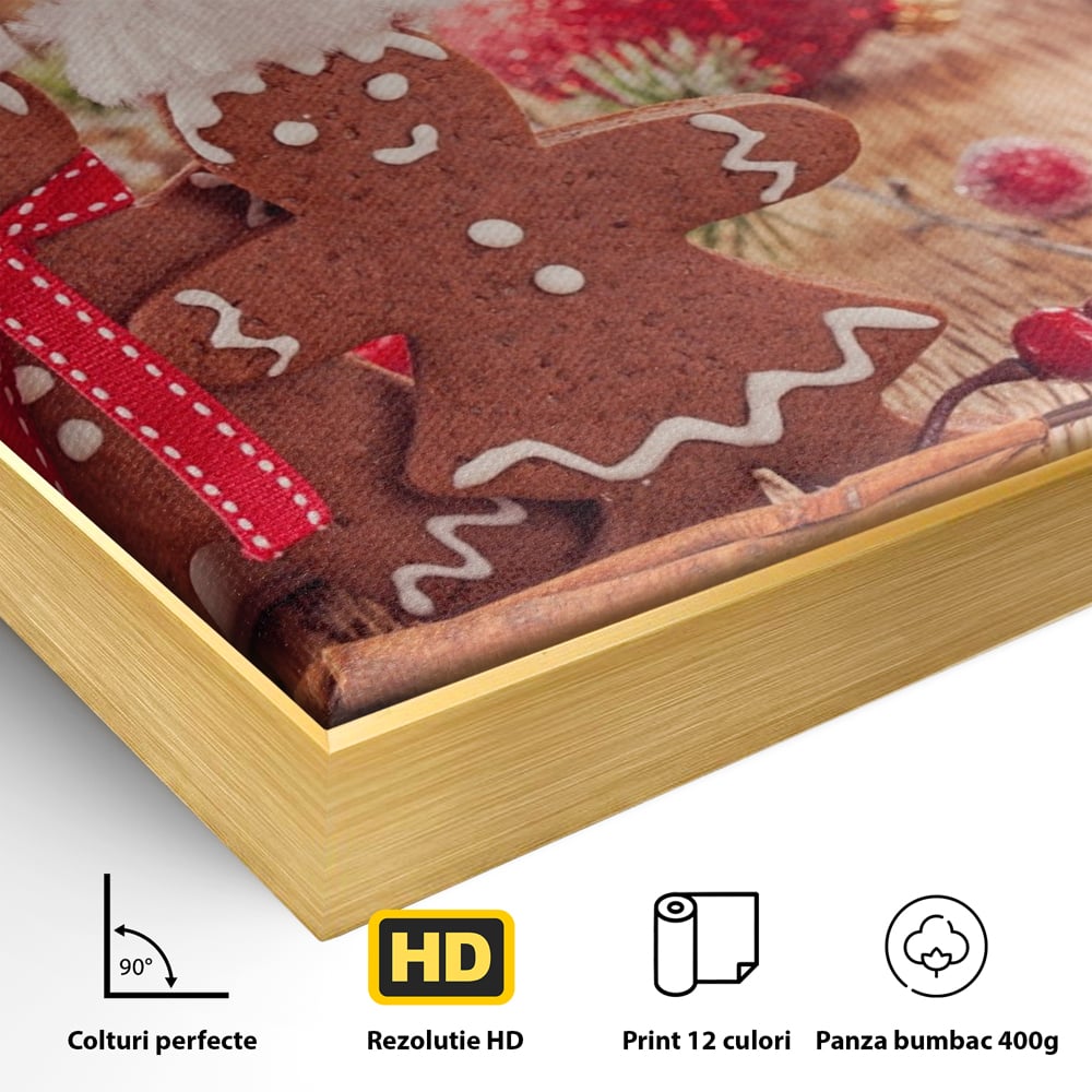 Tablou Canvas Premium LuxCanva® A1250, Gingerbread Couple, Decorativ, Living, Turta Dulce, Cuplu, Globuri, Acadele, Scortisoara, Dormitor, Culori Vibrante