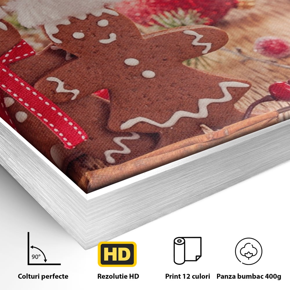 Tablou Canvas Premium LuxCanva® A1250, Gingerbread Couple, Decorativ, Living, Turta Dulce, Cuplu, Globuri, Acadele, Scortisoara, Dormitor, Culori Vibrante