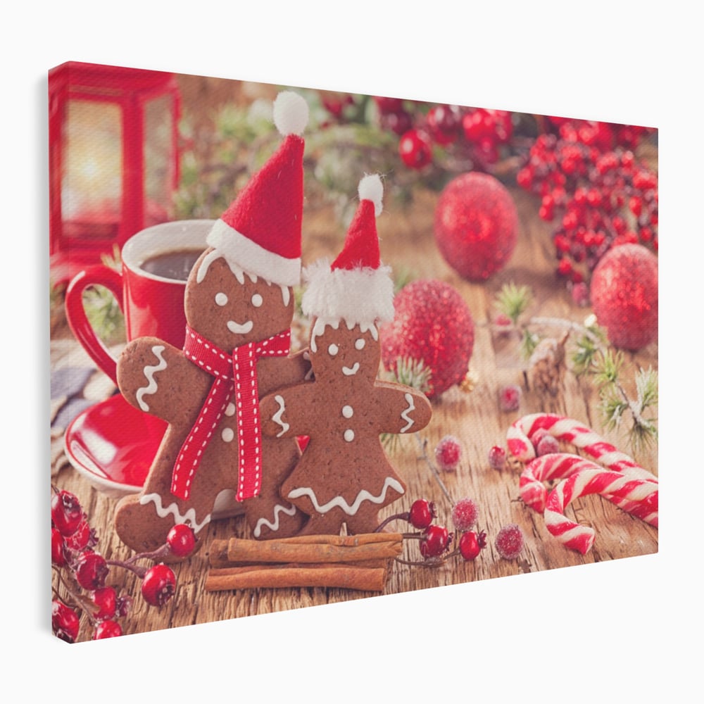 Tablou Canvas Premium LuxCanva® A1250, Gingerbread Couple, Decorativ, Living, Turta Dulce, Cuplu, Globuri, Acadele, Scortisoara, Dormitor, Culori Vibrante