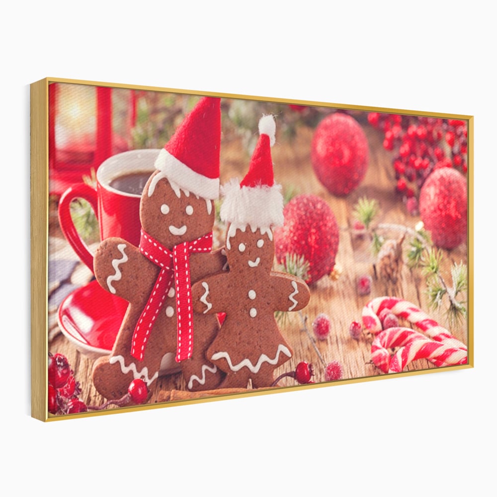 Tablou Canvas Premium LuxCanva® A1250, Gingerbread Couple, Decorativ, Living, Turta Dulce, Cuplu, Globuri, Acadele, Scortisoara, Dormitor, Culori Vibrante