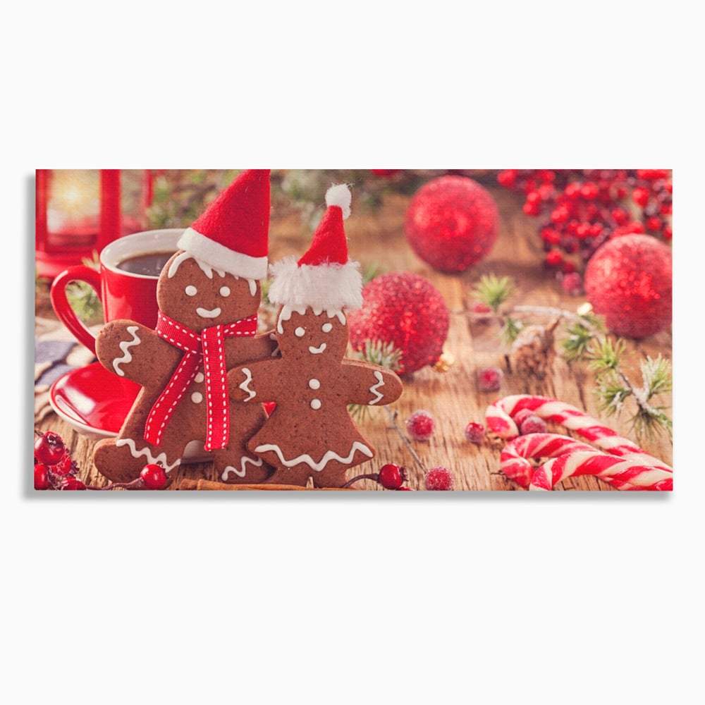 Tablou Canvas Premium LuxCanva® A1250, Gingerbread Couple, Decorativ, Living, Turta Dulce, Cuplu, Globuri, Acadele, Scortisoara, Dormitor, Culori Vibrante