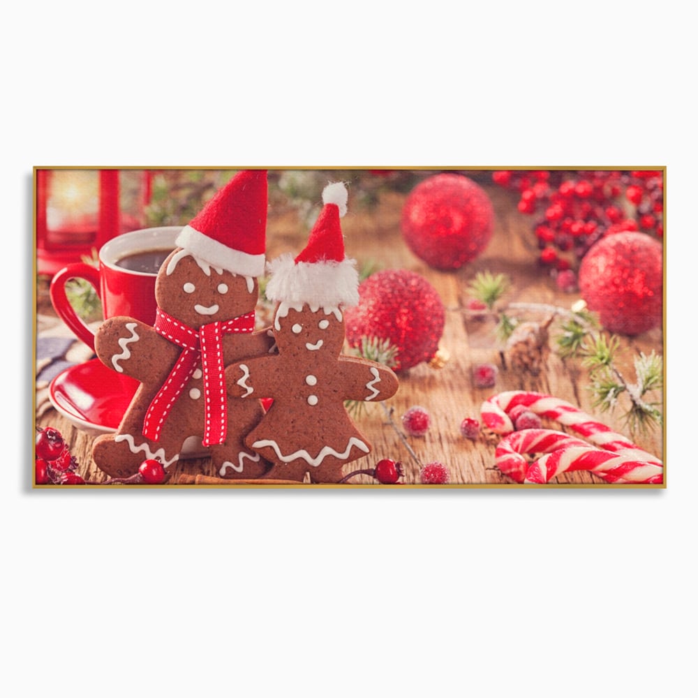 Tablou Canvas Premium LuxCanva® A1250, Gingerbread Couple, Decorativ, Living, Turta Dulce, Cuplu, Globuri, Acadele, Scortisoara, Dormitor, Culori Vibrante