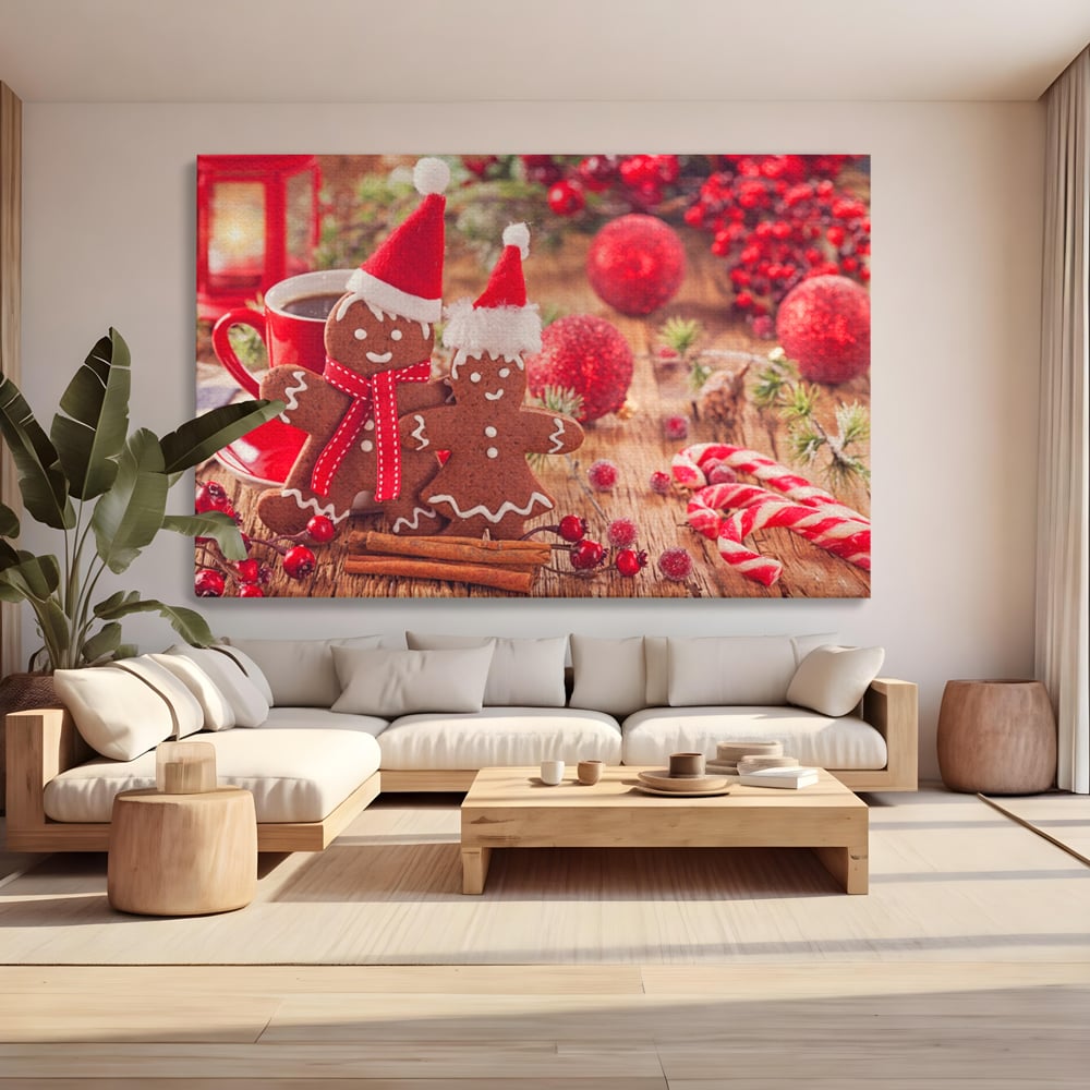 Tablou Canvas Premium LuxCanva® A1250, Gingerbread Couple, Decorativ, Living, Turta Dulce, Cuplu, Globuri, Acadele, Scortisoara, Dormitor, Culori Vibrante