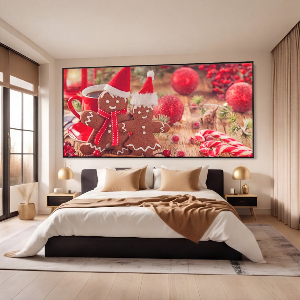 Tablou Canvas Premium LuxCanva® A1250, Gingerbread Couple, Decorativ, Living, Turta Dulce, Cuplu, Globuri, Acadele, Scortisoara, Dormitor, Culori Vibrante