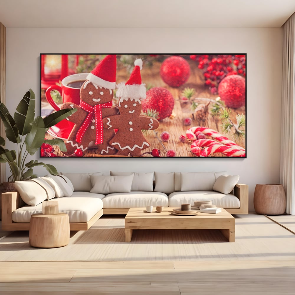 Tablou Canvas Premium LuxCanva® A1250, Gingerbread Couple, Decorativ, Living, Turta Dulce, Cuplu, Globuri, Acadele, Scortisoara, Dormitor, Culori Vibrante