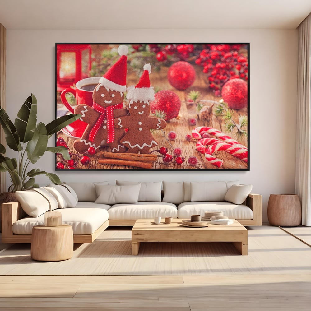 Tablou Canvas Premium LuxCanva® A1250, Gingerbread Couple, Decorativ, Living, Turta Dulce, Cuplu, Globuri, Acadele, Scortisoara, Dormitor, Culori Vibrante