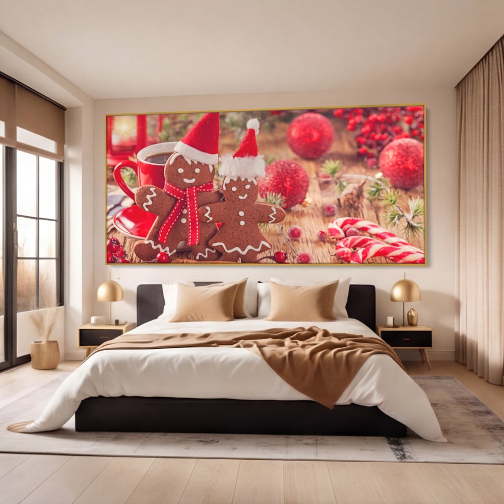 Tablou Canvas Premium LuxCanva® A1250, Gingerbread Couple, Decorativ, Living, Turta Dulce, Cuplu, Globuri, Acadele, Scortisoara, Dormitor, Culori Vibrante