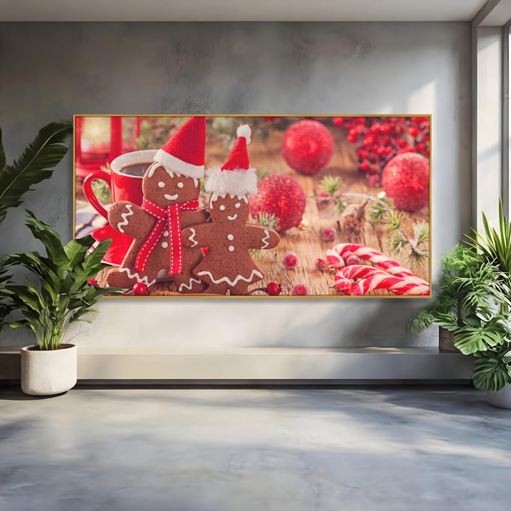 Tablou Canvas Premium LuxCanva® A1250, Gingerbread Couple, Decorativ, Living, Turta Dulce, Cuplu, Globuri, Acadele, Scortisoara, Dormitor, Culori Vibrante