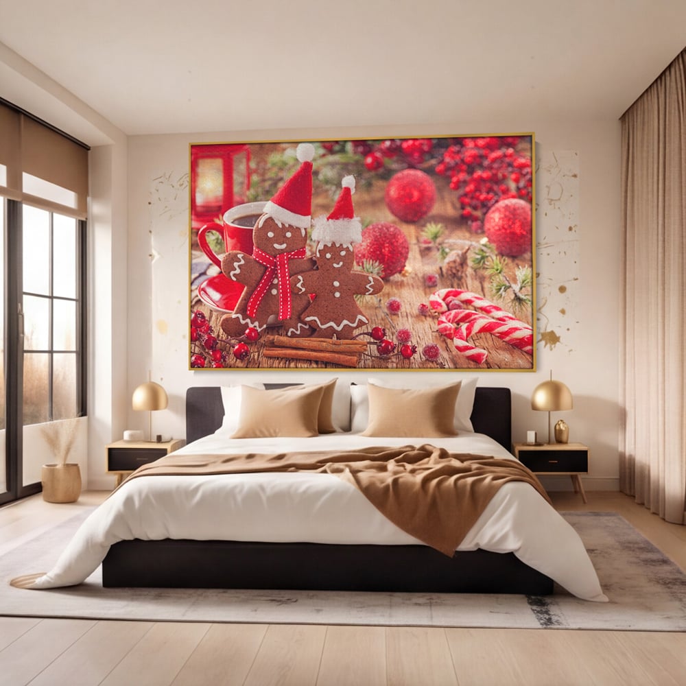 Tablou Canvas Premium LuxCanva® A1250, Gingerbread Couple, Decorativ, Living, Turta Dulce, Cuplu, Globuri, Acadele, Scortisoara, Dormitor, Culori Vibrante