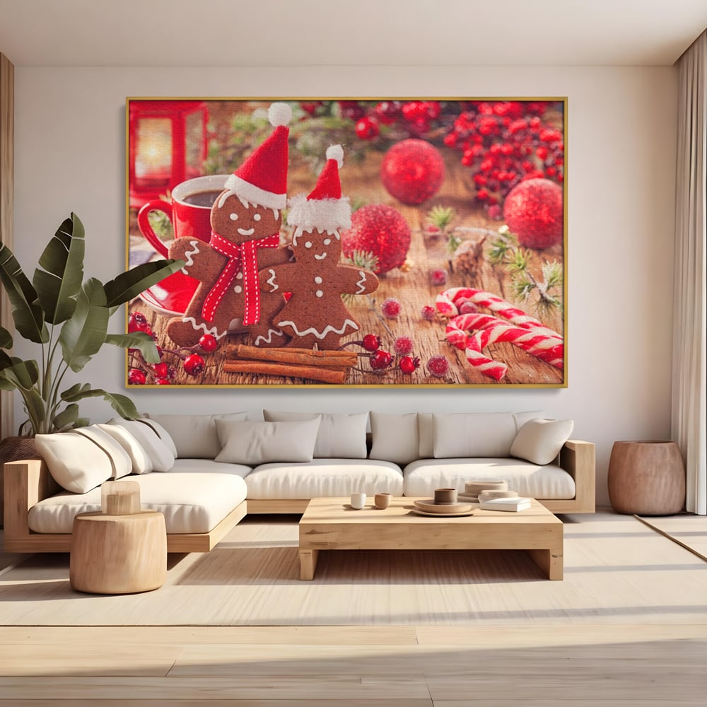 Tablou Canvas Premium LuxCanva® A1250, Gingerbread Couple, Decorativ, Living, Turta Dulce, Cuplu, Globuri, Acadele, Scortisoara, Dormitor, Culori Vibrante