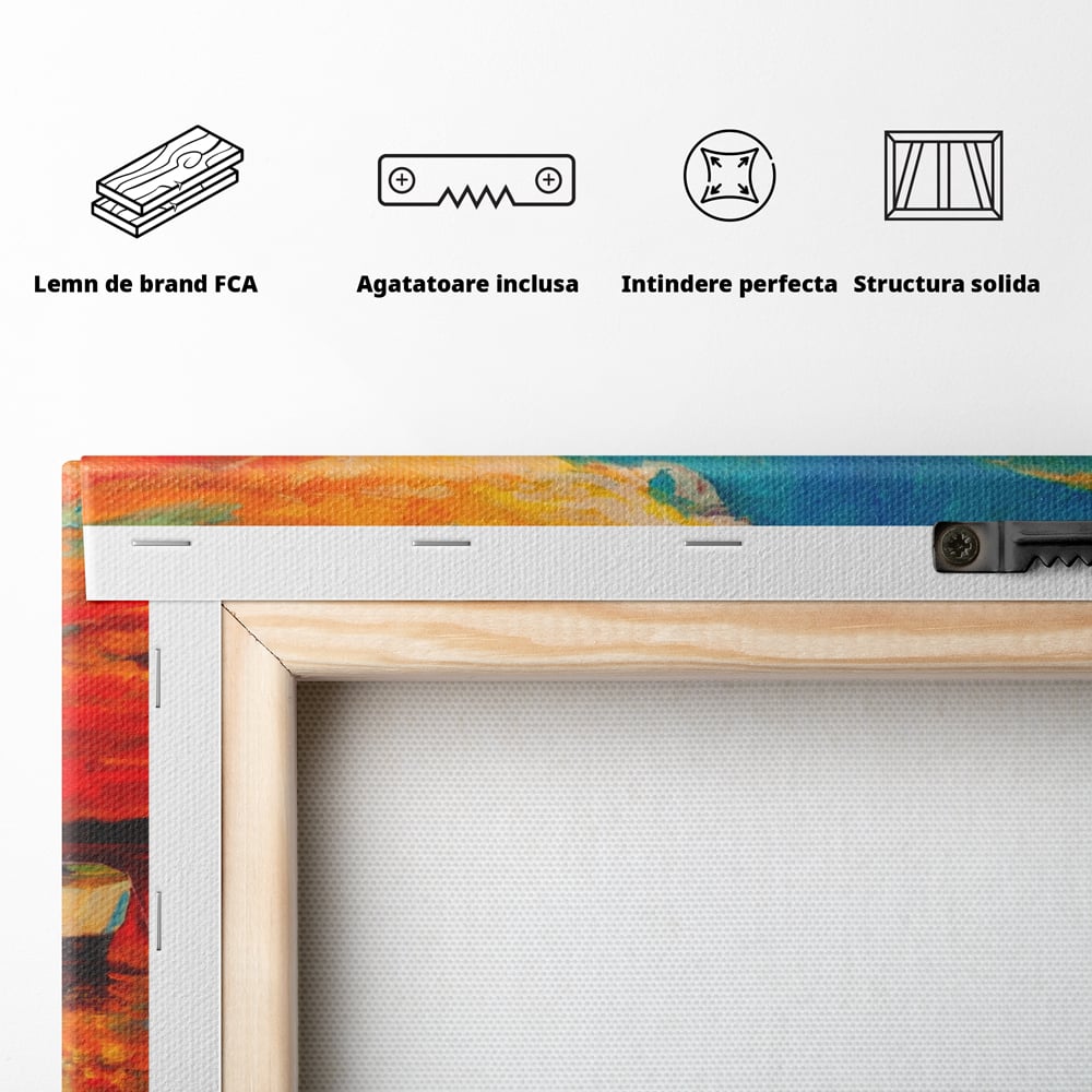 Tablou Canvas Premium LuxCanva® A1251, Apus Pe Mare, Decorativ, Living, Barci, Apa, Portocaliu, Cer, Dormitor, Culori Vibrante