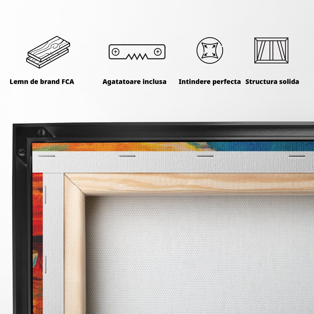 Tablou Canvas Premium LuxCanva® A1251, Apus Pe Mare, Decorativ, Living, Barci, Apa, Portocaliu, Cer, Dormitor, Culori Vibrante
