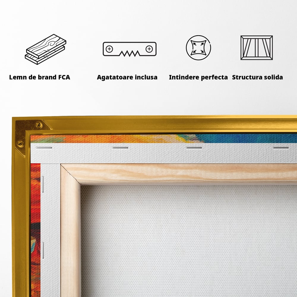 Tablou Canvas Premium LuxCanva® A1251, Apus Pe Mare, Decorativ, Living, Barci, Apa, Portocaliu, Cer, Dormitor, Culori Vibrante