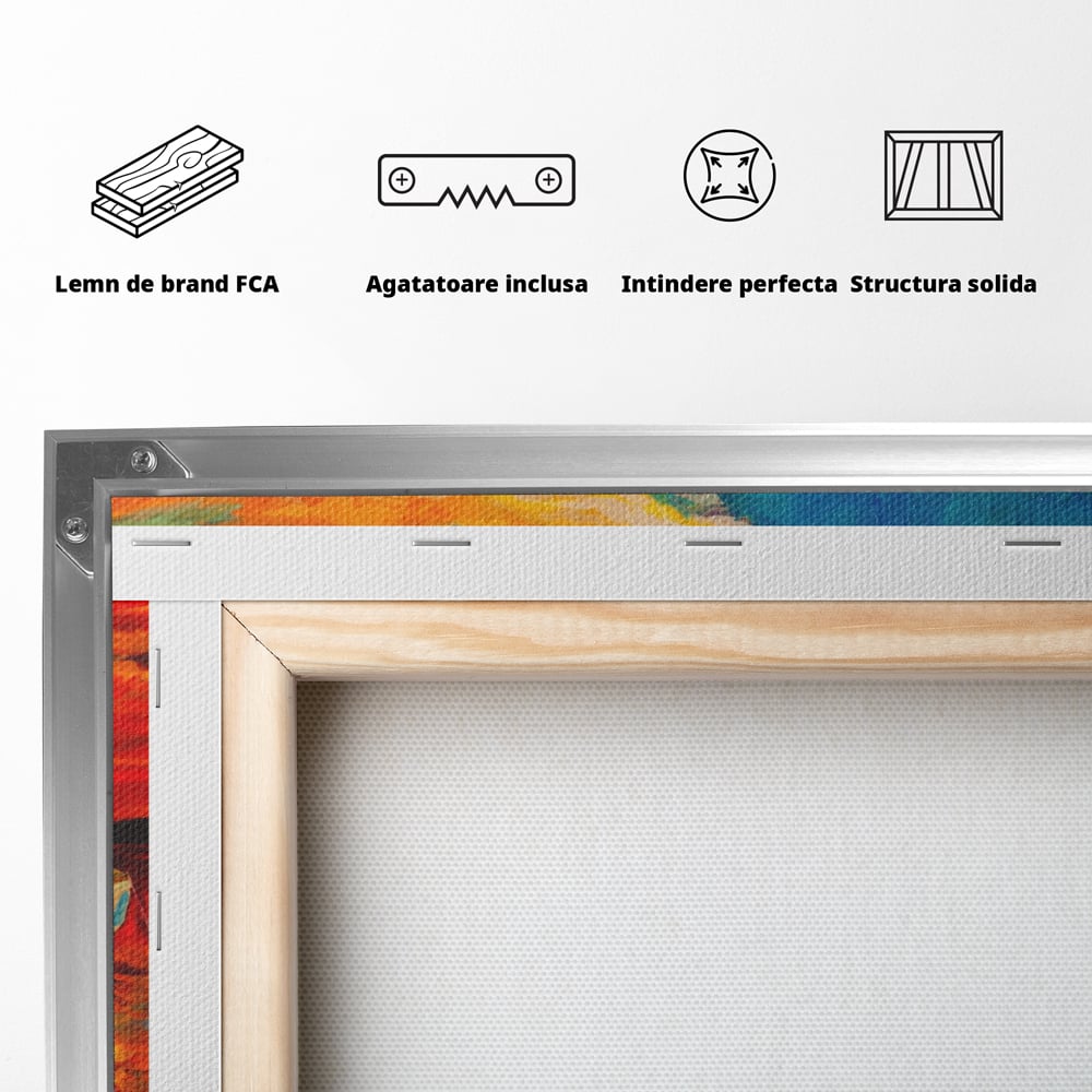Tablou Canvas Premium LuxCanva® A1251, Apus Pe Mare, Decorativ, Living, Barci, Apa, Portocaliu, Cer, Dormitor, Culori Vibrante
