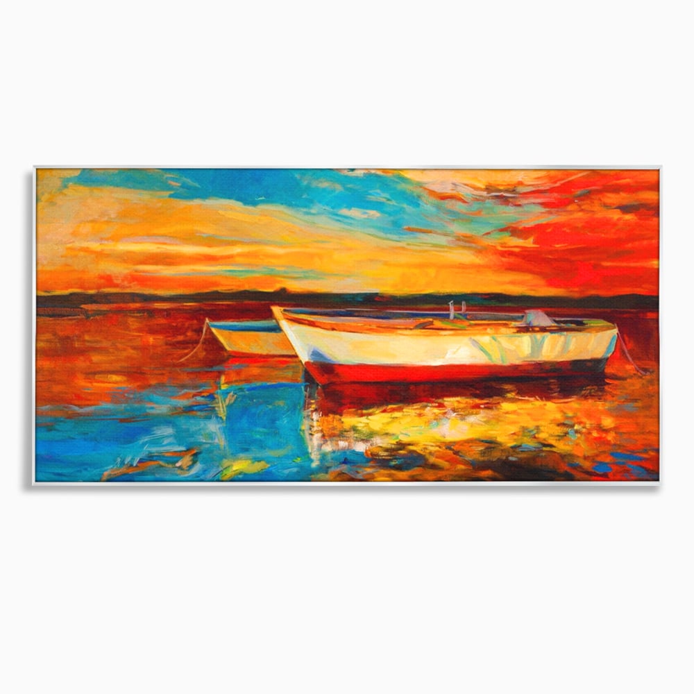 Tablou Canvas Premium LuxCanva® A1251, Apus Pe Mare, Decorativ, Living, Barci, Apa, Portocaliu, Cer, Dormitor, Culori Vibrante
