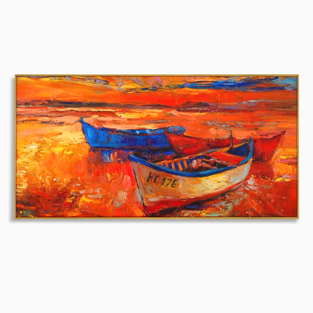 Tablou Canvas Premium LuxCanva® A1252, Barci Parasite, Decorativ, Living, Cer, Barca, Apa, Mare, Portoclaiu, Dormitor, Culori Vibrante