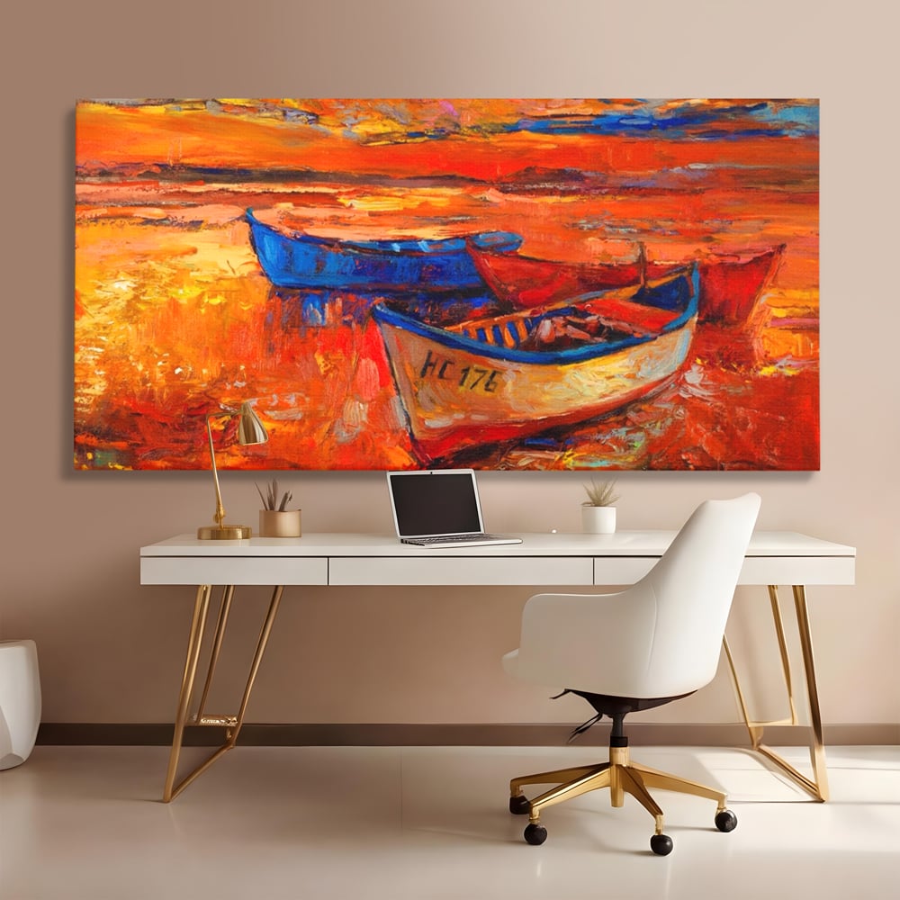 Tablou Canvas Premium LuxCanva® A1252, Barci Parasite, Decorativ, Living, Cer, Barca, Apa, Mare, Portoclaiu, Dormitor, Culori Vibrante