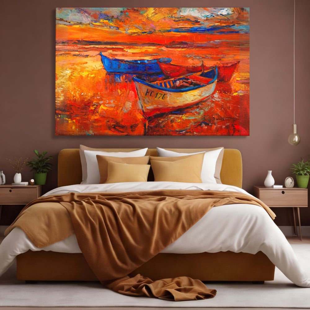 Tablou Canvas Premium LuxCanva® A1252, Barci Parasite, Decorativ, Living, Cer, Barca, Apa, Mare, Portoclaiu, Dormitor, Culori Vibrante