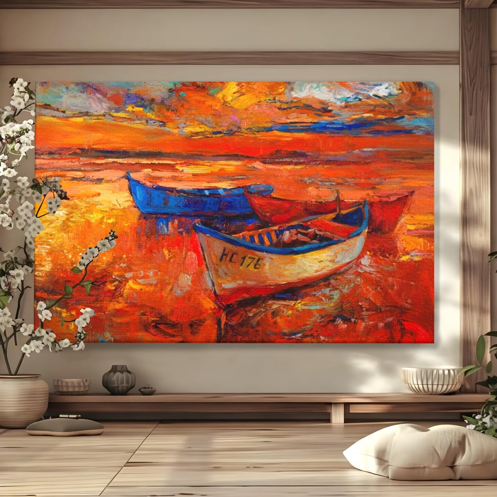 Tablou Canvas Premium LuxCanva® A1252, Barci Parasite, Decorativ, Living, Cer, Barca, Apa, Mare, Portoclaiu, Dormitor, Culori Vibrante
