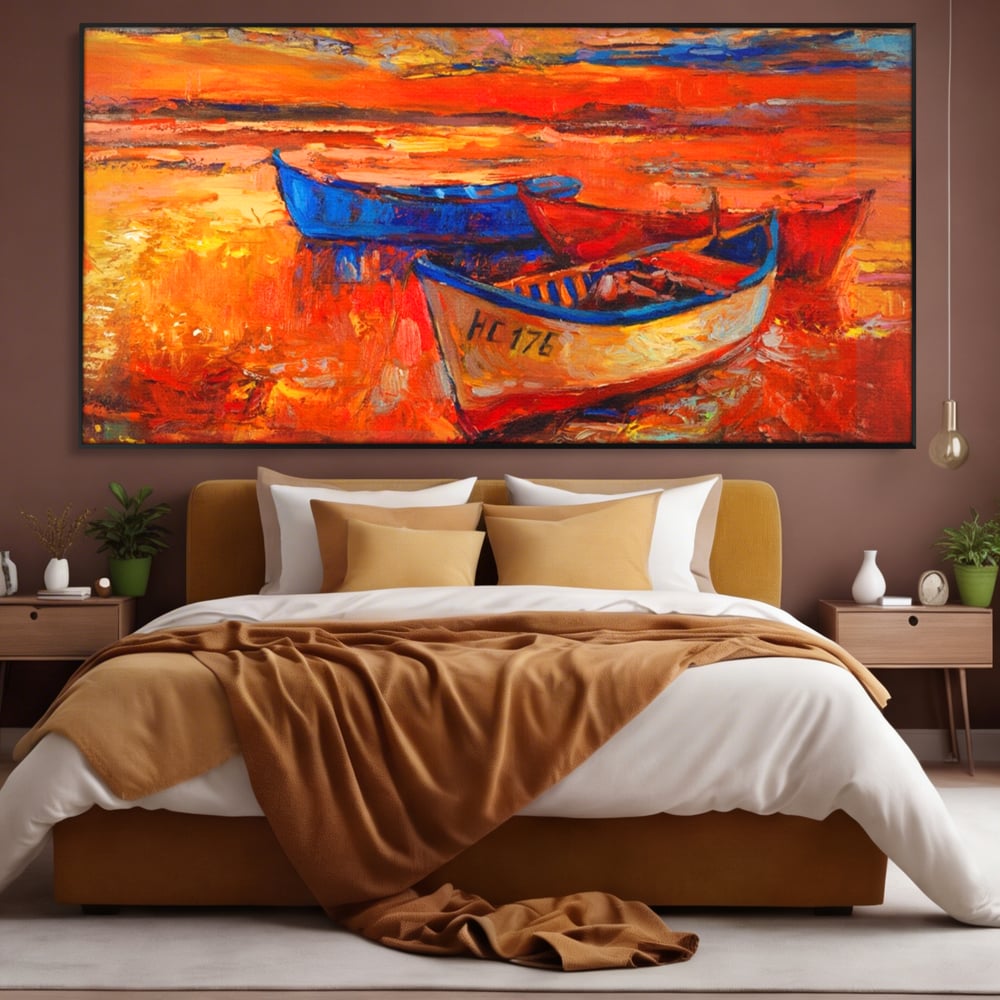 Tablou Canvas Premium LuxCanva® A1252, Barci Parasite, Decorativ, Living, Cer, Barca, Apa, Mare, Portoclaiu, Dormitor, Culori Vibrante