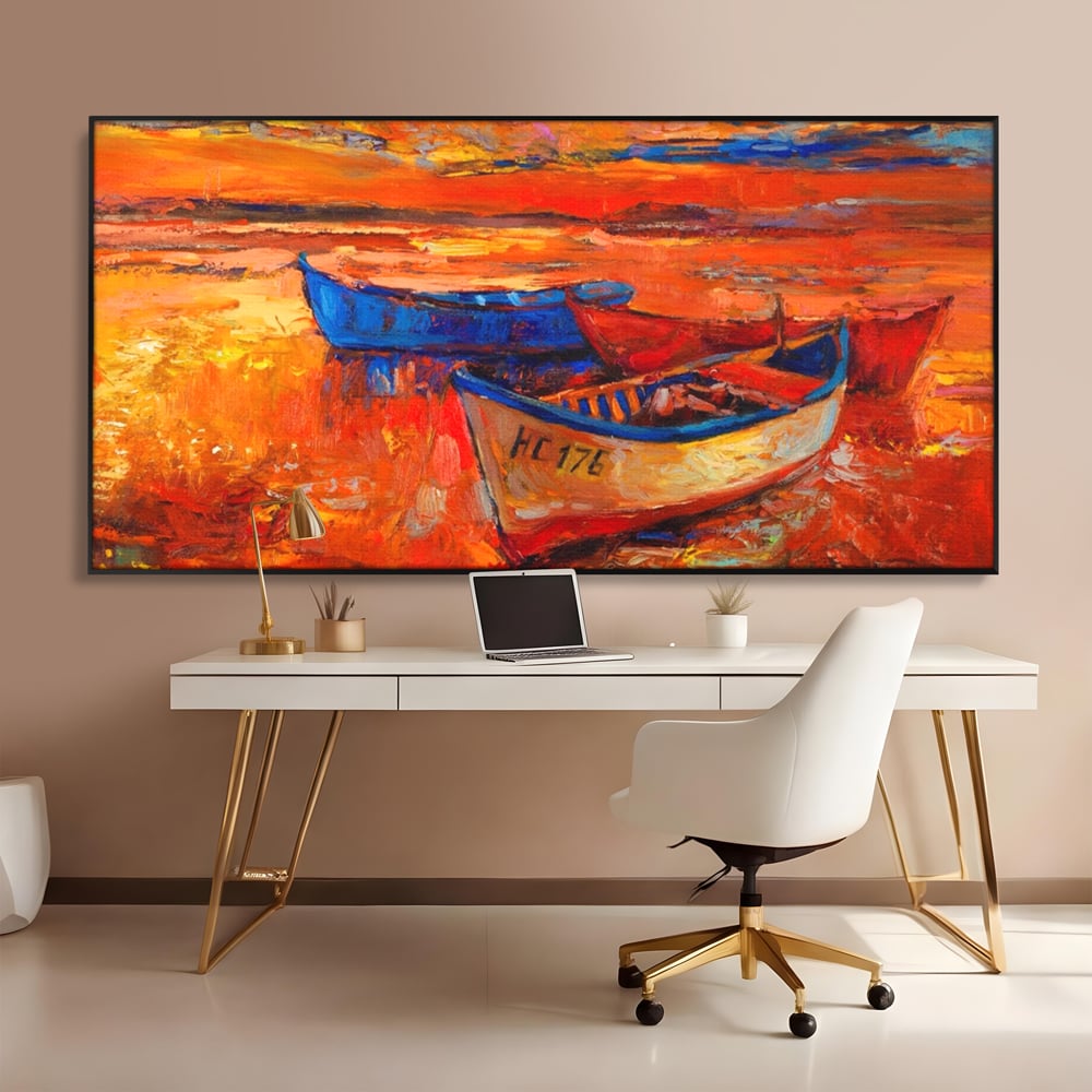 Tablou Canvas Premium LuxCanva® A1252, Barci Parasite, Decorativ, Living, Cer, Barca, Apa, Mare, Portoclaiu, Dormitor, Culori Vibrante