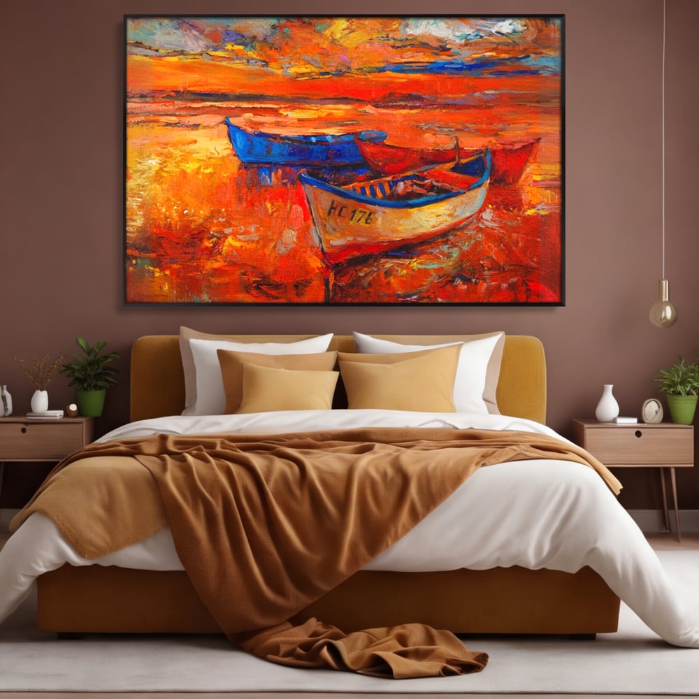 Tablou Canvas Premium LuxCanva® A1252, Barci Parasite, Decorativ, Living, Cer, Barca, Apa, Mare, Portoclaiu, Dormitor, Culori Vibrante