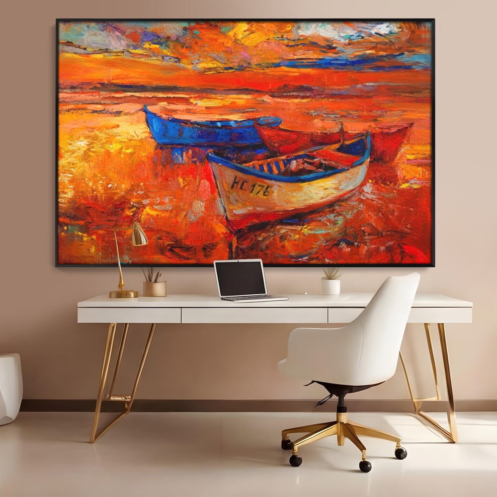 Tablou Canvas Premium LuxCanva® A1252, Barci Parasite, Decorativ, Living, Cer, Barca, Apa, Mare, Portoclaiu, Dormitor, Culori Vibrante