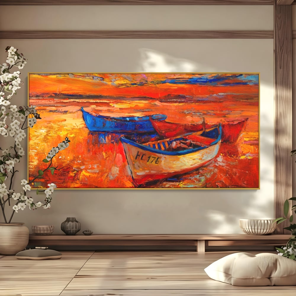 Tablou Canvas Premium LuxCanva® A1252, Barci Parasite, Decorativ, Living, Cer, Barca, Apa, Mare, Portoclaiu, Dormitor, Culori Vibrante