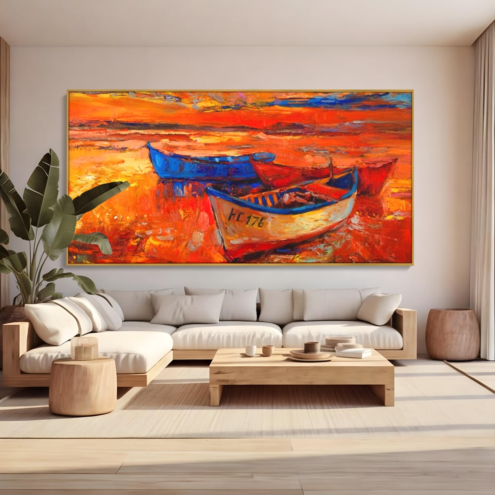 Tablou Canvas Premium LuxCanva® A1252, Barci Parasite, Decorativ, Living, Cer, Barca, Apa, Mare, Portoclaiu, Dormitor, Culori Vibrante