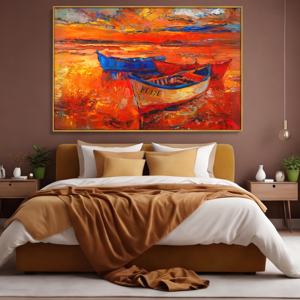 Tablou Canvas Premium LuxCanva® A1252, Barci Parasite, Decorativ, Living, Cer, Barca, Apa, Mare, Portoclaiu, Dormitor, Culori Vibrante