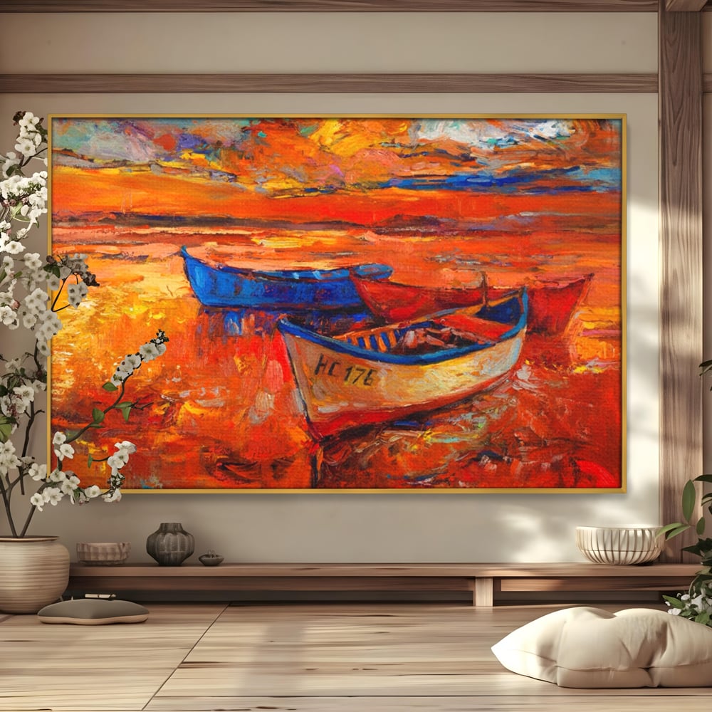 Tablou Canvas Premium LuxCanva® A1252, Barci Parasite, Decorativ, Living, Cer, Barca, Apa, Mare, Portoclaiu, Dormitor, Culori Vibrante