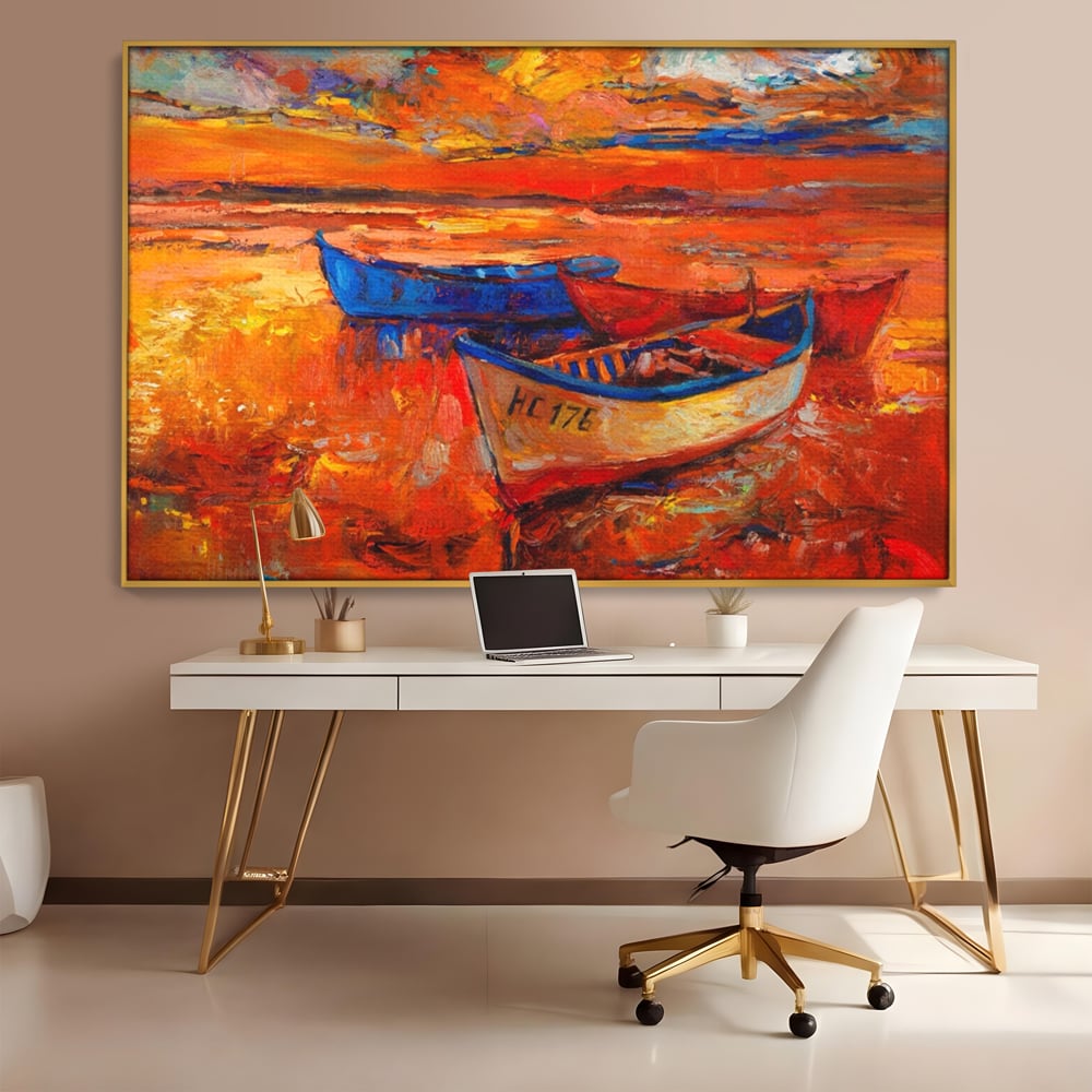 Tablou Canvas Premium LuxCanva® A1252, Barci Parasite, Decorativ, Living, Cer, Barca, Apa, Mare, Portoclaiu, Dormitor, Culori Vibrante
