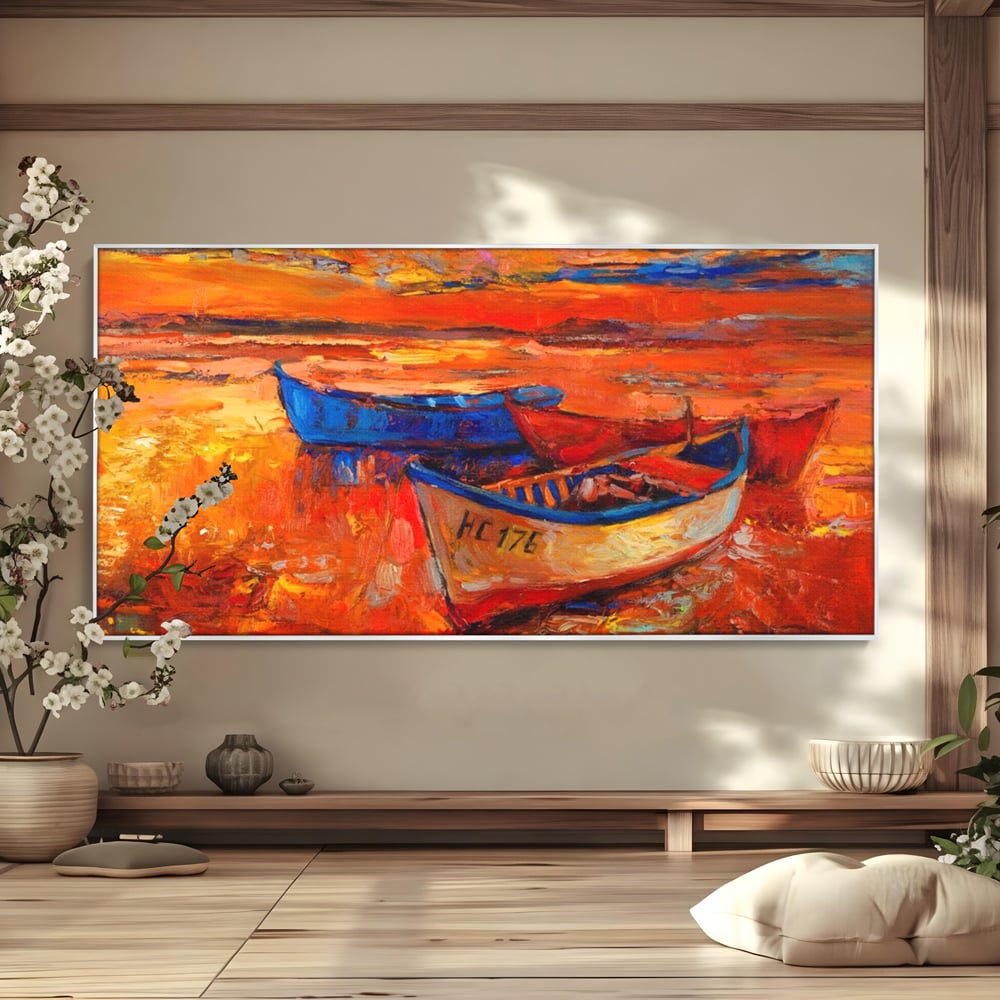 Tablou Canvas Premium LuxCanva® A1252, Barci Parasite, Decorativ, Living, Cer, Barca, Apa, Mare, Portoclaiu, Dormitor, Culori Vibrante