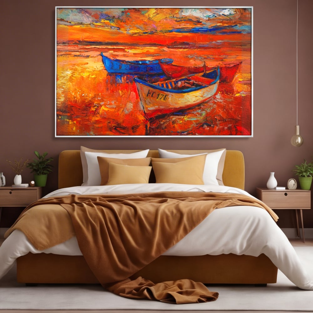Tablou Canvas Premium LuxCanva® A1252, Barci Parasite, Decorativ, Living, Cer, Barca, Apa, Mare, Portoclaiu, Dormitor, Culori Vibrante