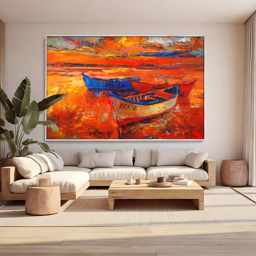 Tablou Canvas Premium LuxCanva® A1252, Barci Parasite, Decorativ, Living, Cer, Barca, Apa, Mare, Portoclaiu, Dormitor, Culori Vibrante
