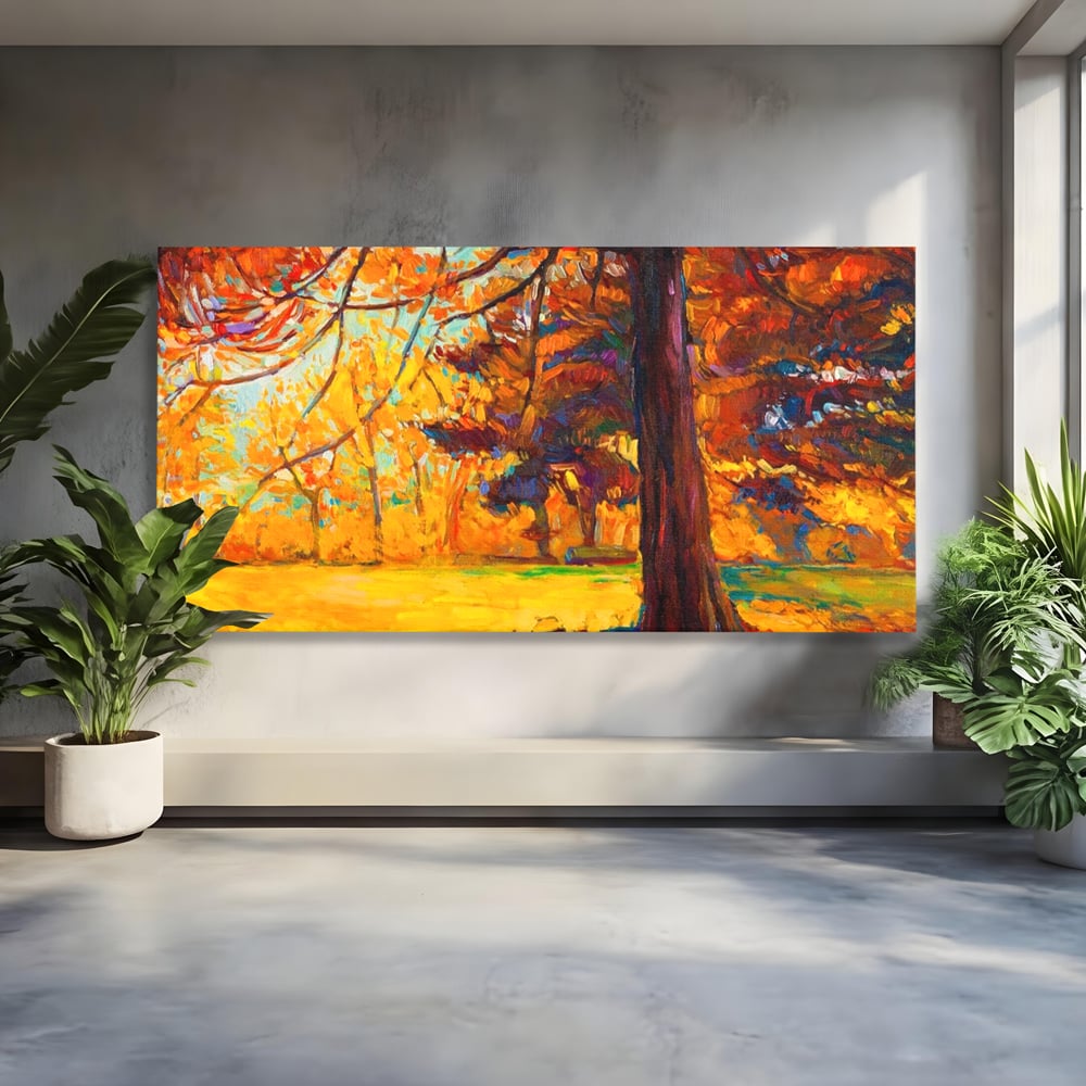 Tablou Canvas Premium LuxCanva® A1253, Copacul, Decorativ, Living, Toamna, Arbore, Frunze Aramii, Padure, Dormitor, Culori Vibrante