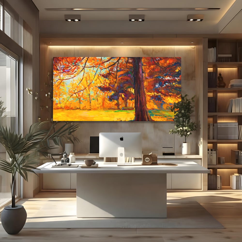 Tablou Canvas Premium LuxCanva® A1253, Copacul, Decorativ, Living, Toamna, Arbore, Frunze Aramii, Padure, Dormitor, Culori Vibrante