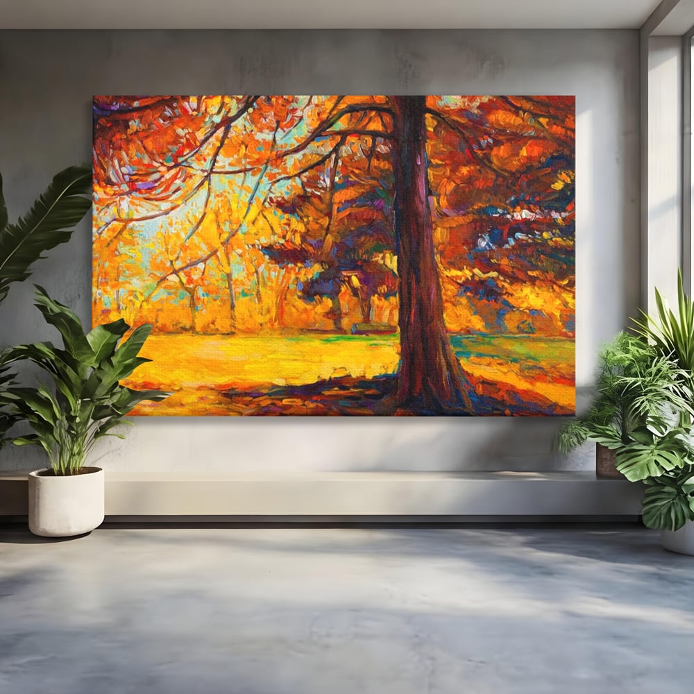 Tablou Canvas Premium LuxCanva® A1253, Copacul, Decorativ, Living, Toamna, Arbore, Frunze Aramii, Padure, Dormitor, Culori Vibrante