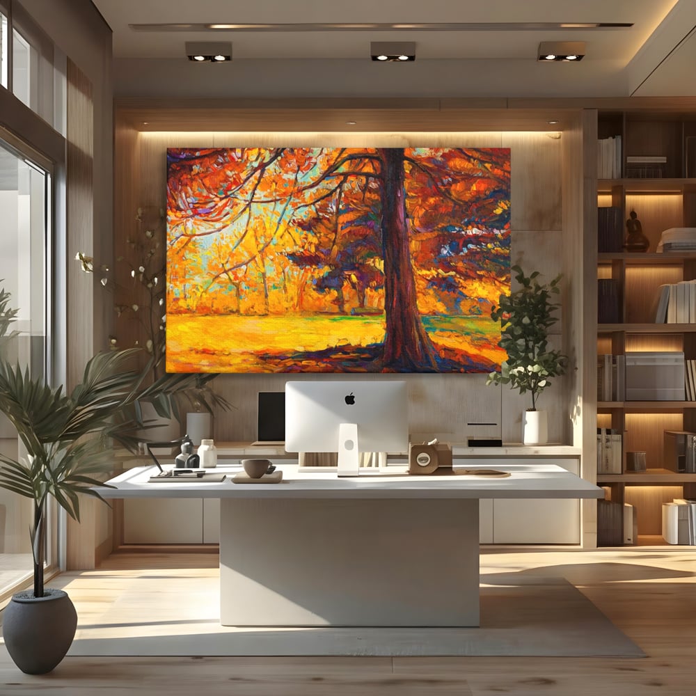 Tablou Canvas Premium LuxCanva® A1253, Copacul, Decorativ, Living, Toamna, Arbore, Frunze Aramii, Padure, Dormitor, Culori Vibrante