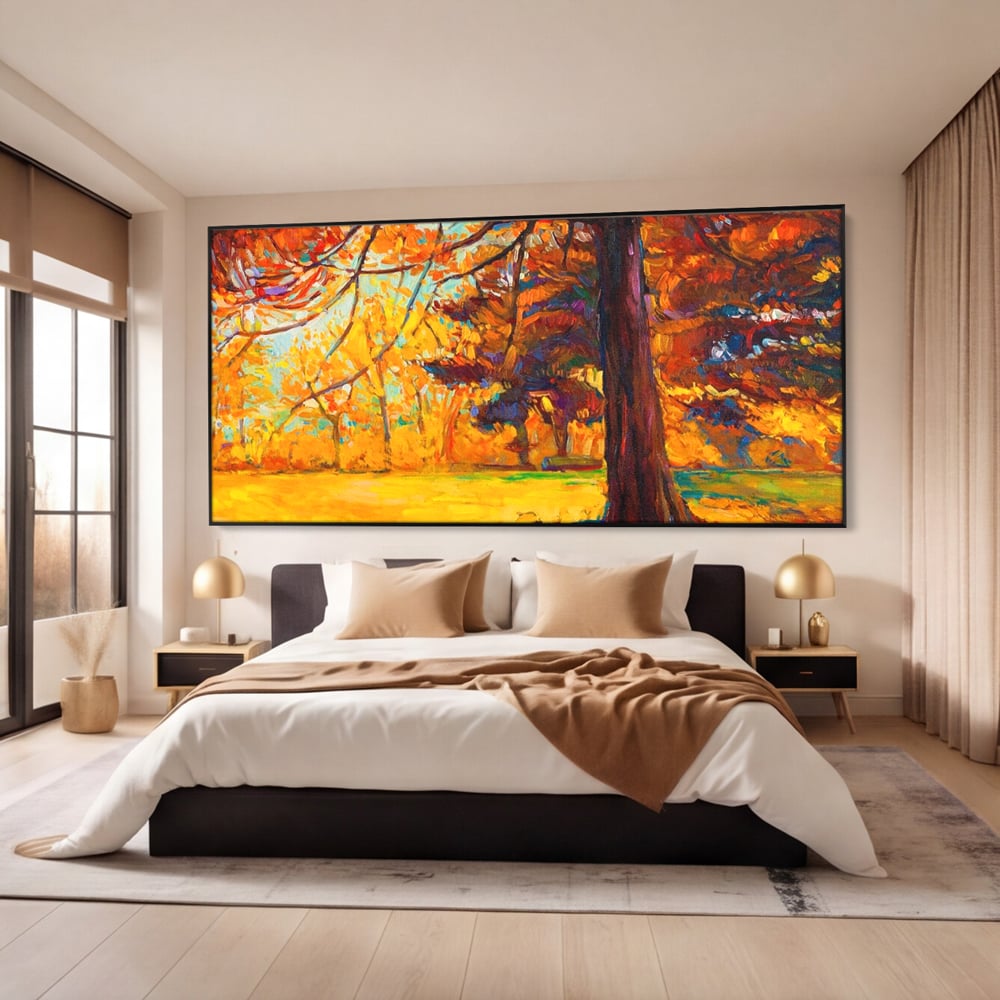Tablou Canvas Premium LuxCanva® A1253, Copacul, Decorativ, Living, Toamna, Arbore, Frunze Aramii, Padure, Dormitor, Culori Vibrante