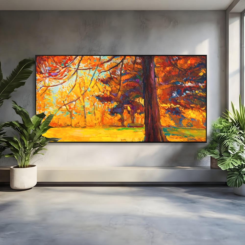 Tablou Canvas Premium LuxCanva® A1253, Copacul, Decorativ, Living, Toamna, Arbore, Frunze Aramii, Padure, Dormitor, Culori Vibrante