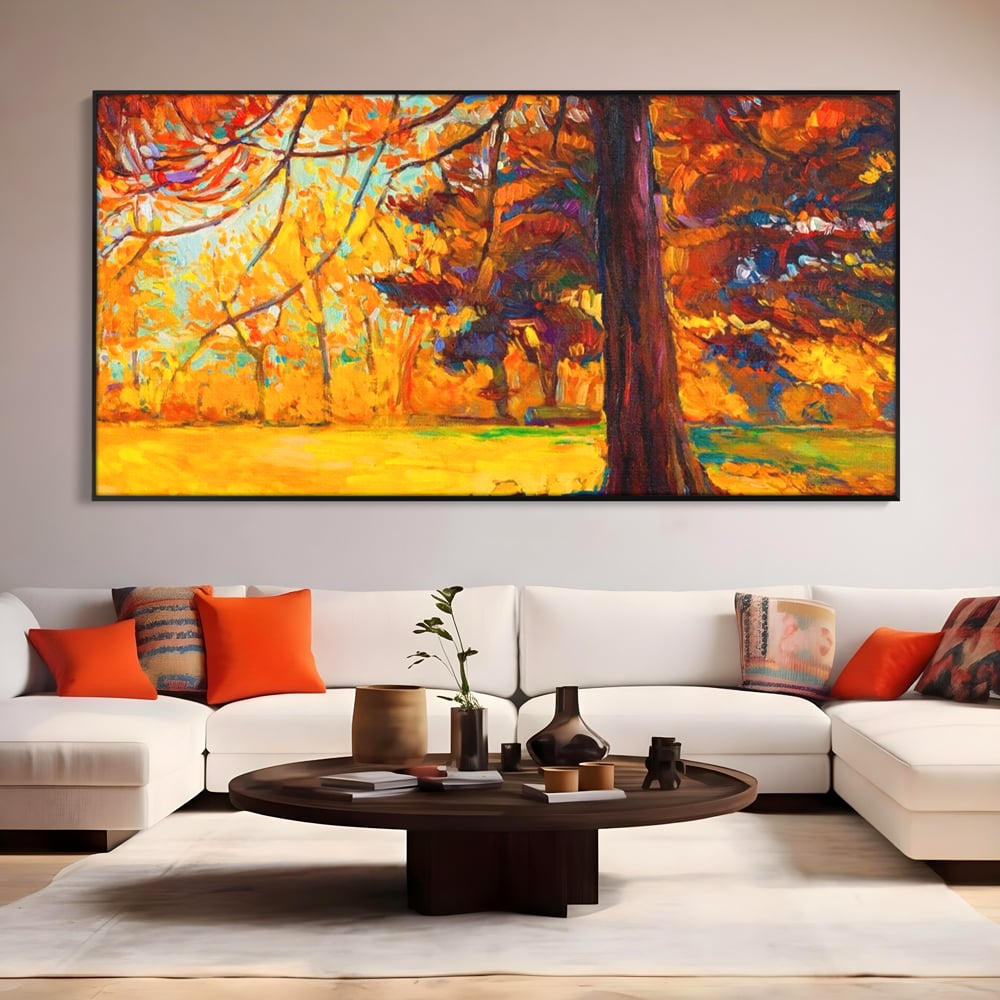 Tablou Canvas Premium LuxCanva® A1253, Copacul, Decorativ, Living, Toamna, Arbore, Frunze Aramii, Padure, Dormitor, Culori Vibrante