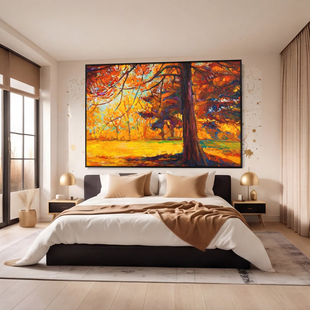 Tablou Canvas Premium LuxCanva® A1253, Copacul, Decorativ, Living, Toamna, Arbore, Frunze Aramii, Padure, Dormitor, Culori Vibrante