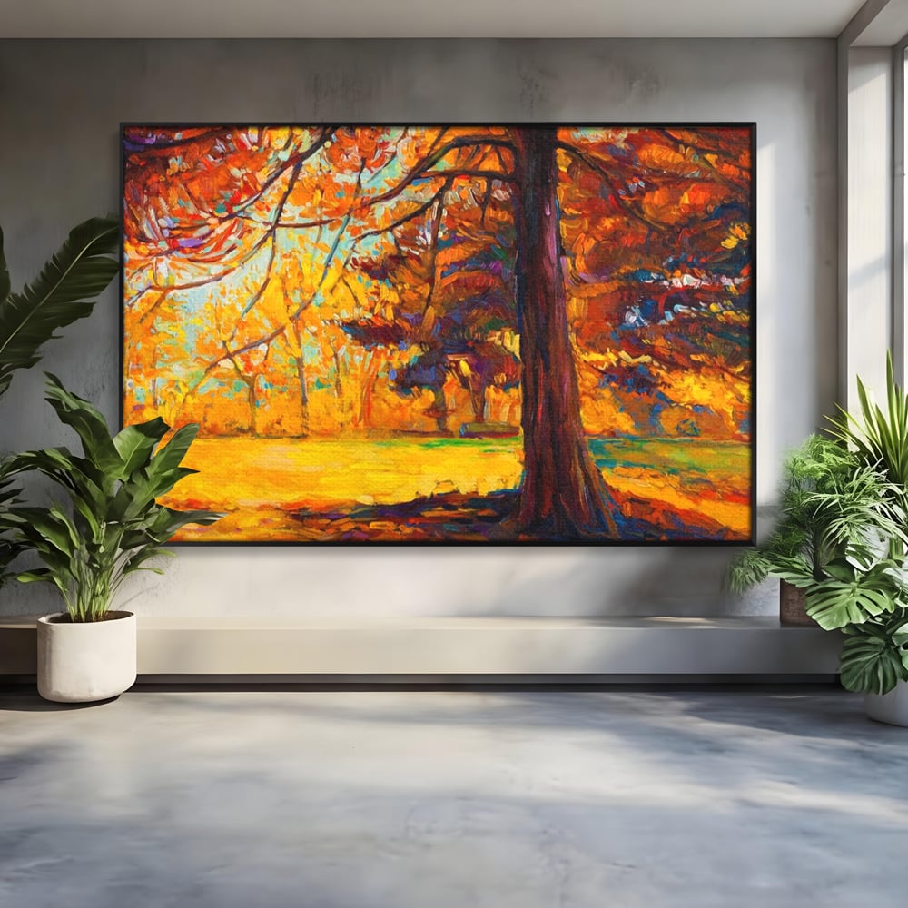 Tablou Canvas Premium LuxCanva® A1253, Copacul, Decorativ, Living, Toamna, Arbore, Frunze Aramii, Padure, Dormitor, Culori Vibrante