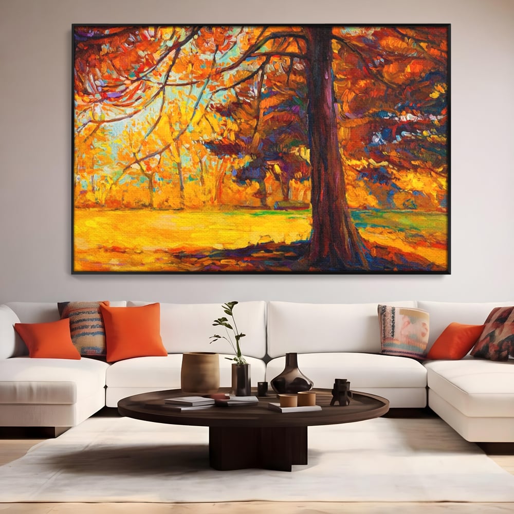 Tablou Canvas Premium LuxCanva® A1253, Copacul, Decorativ, Living, Toamna, Arbore, Frunze Aramii, Padure, Dormitor, Culori Vibrante