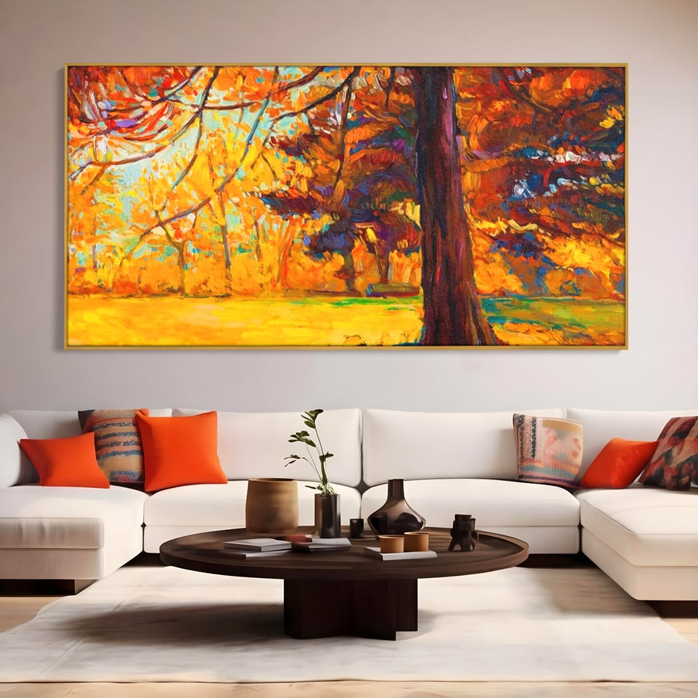 Tablou Canvas Premium LuxCanva® A1253, Copacul, Decorativ, Living, Toamna, Arbore, Frunze Aramii, Padure, Dormitor, Culori Vibrante