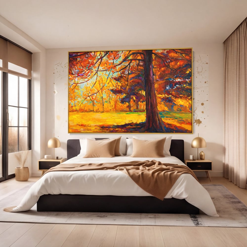 Tablou Canvas Premium LuxCanva® A1253, Copacul, Decorativ, Living, Toamna, Arbore, Frunze Aramii, Padure, Dormitor, Culori Vibrante