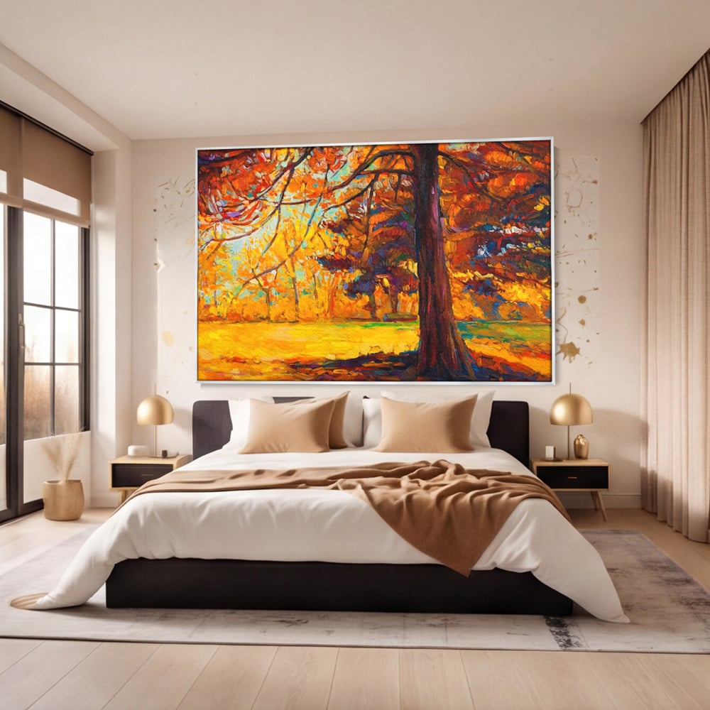 Tablou Canvas Premium LuxCanva® A1253, Copacul, Decorativ, Living, Toamna, Arbore, Frunze Aramii, Padure, Dormitor, Culori Vibrante