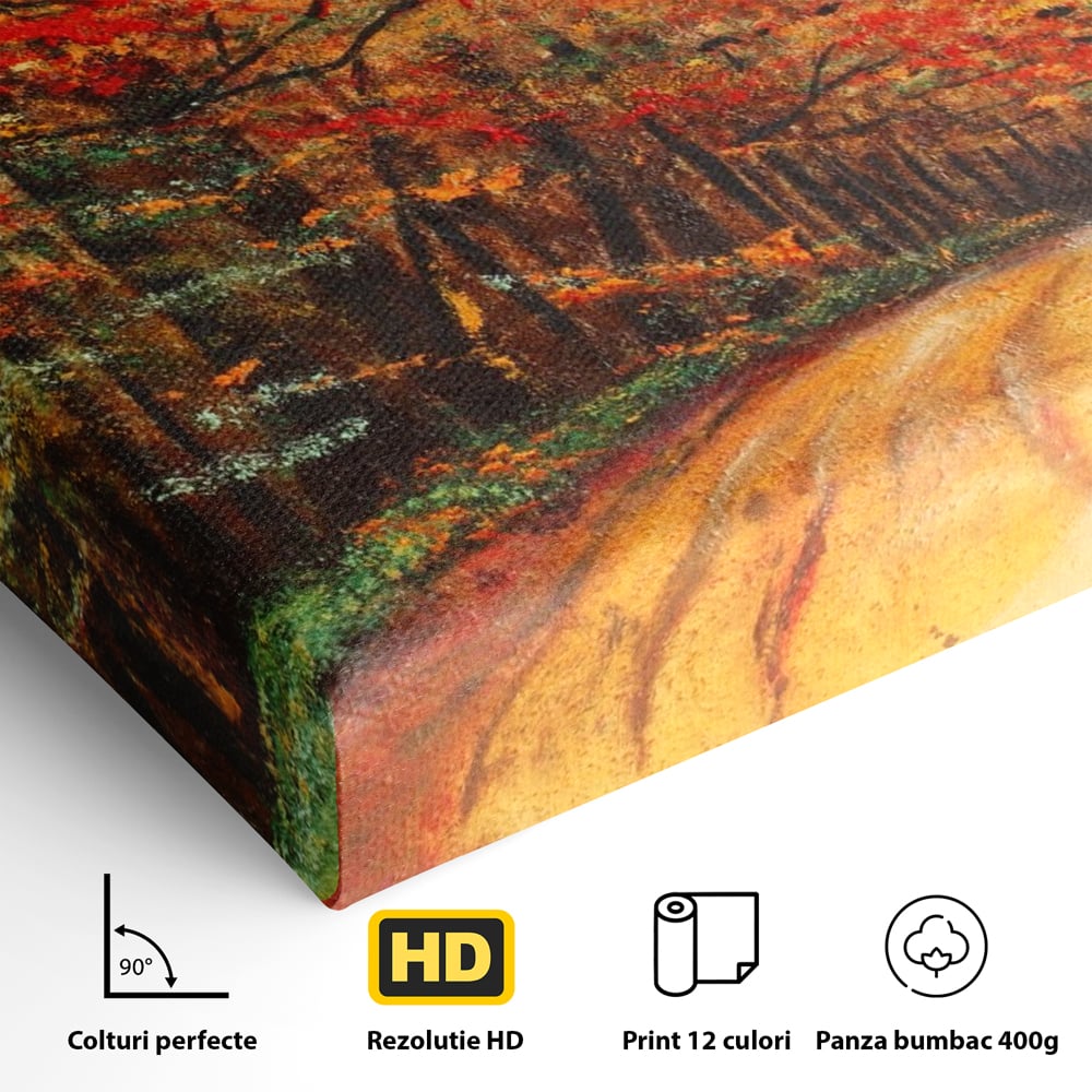 Tablou Canvas Premium LuxCanva® A1254, Drumul Din Padure, Decorativ, Living, Toamna, Copac, Frunze, Alee, Padure, Dormitor, Culori Vibrante